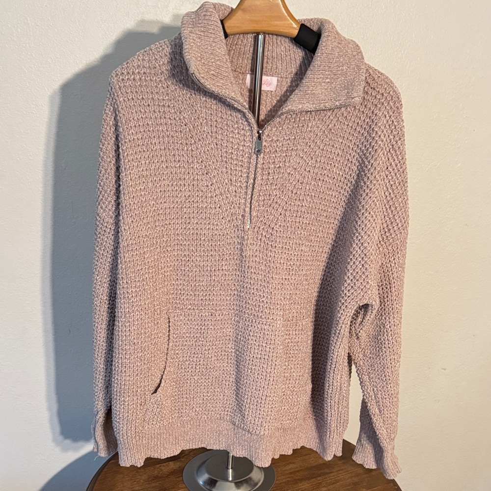 Cozy cream zip up sweater pink lady women’s size medium